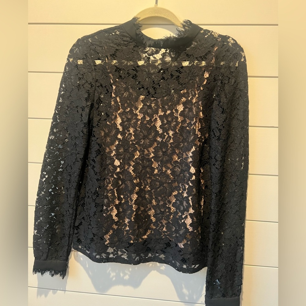 Wayf black lace l/s top with nude camisole. Sz Small